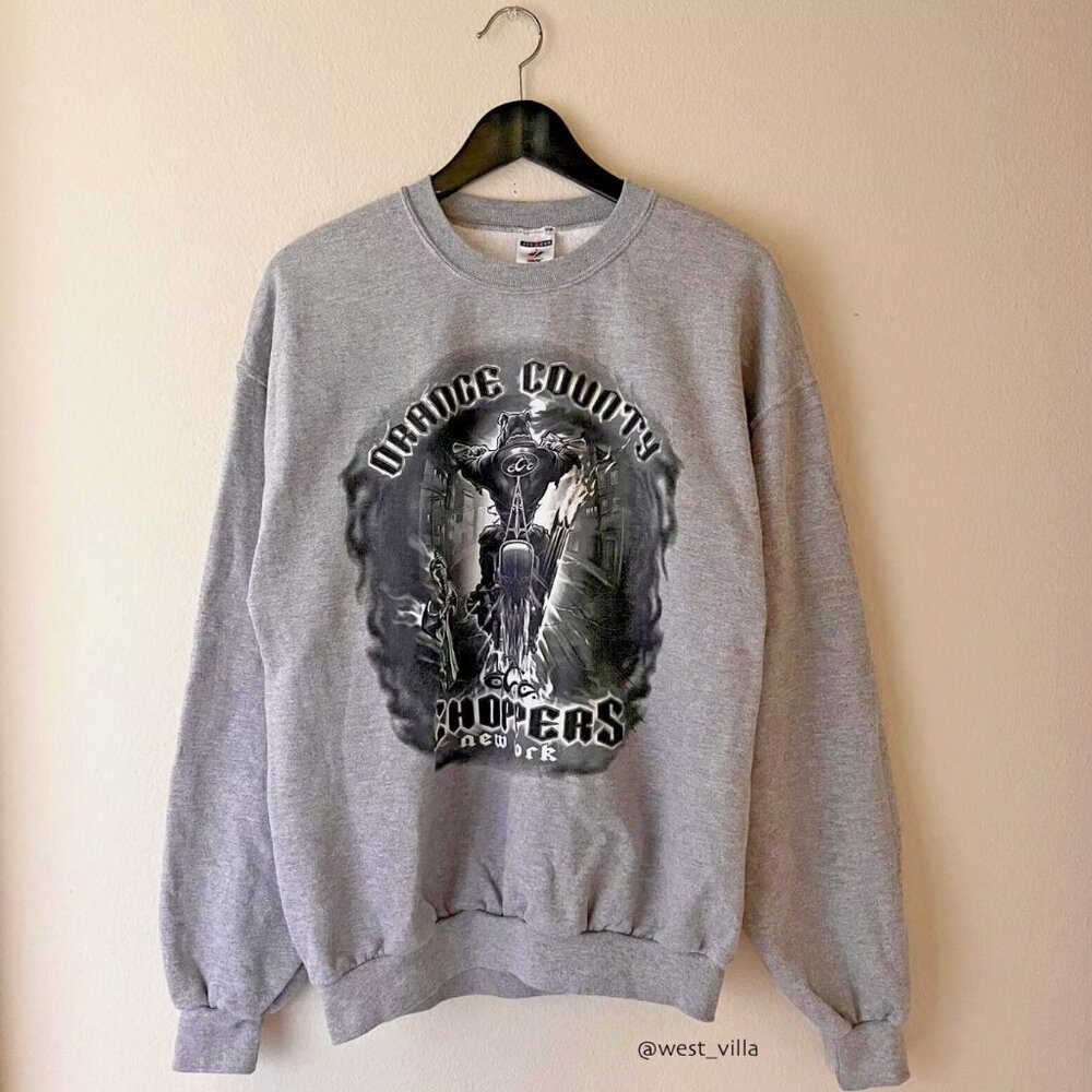 Orange County Choppers New York Vintage Sweatshirt Biker Grunge Grey Adult Large